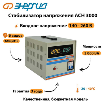Однофазный стабилизатор напряжения Энергия АСН 3000 - Стабилизаторы напряжения - Однофазные стабилизаторы напряжения 220 Вольт - Энергия АСН - Магазин электрооборудования для дома ТурбоВольт